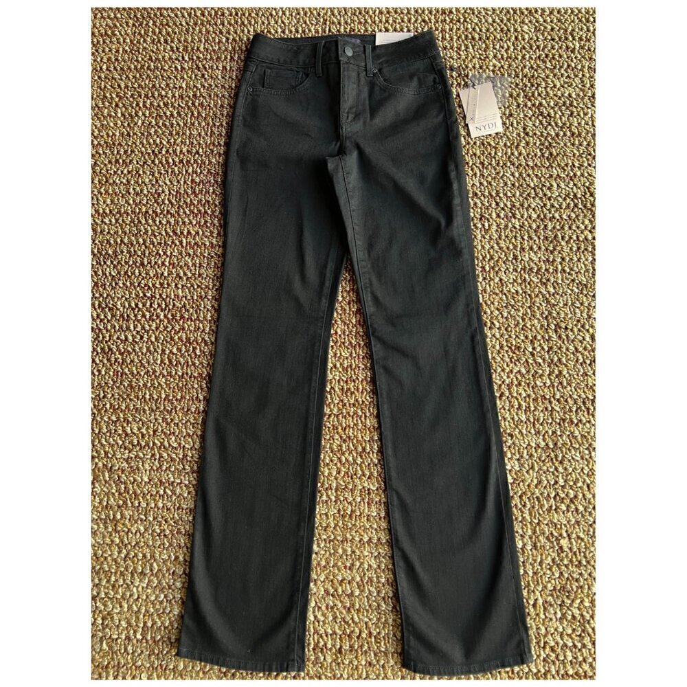 NYDJ Marilyn Straight Black Jeans with Lift Tuck Technology, Size 0